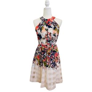 KATHERINE KELLEY sleeveless floral print halter fit-and-flare mini dress Size 2